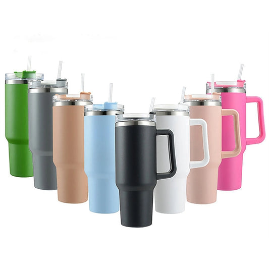 40 oz Travel Mug with Handle and Straw