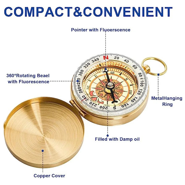 Vintage Copper Clamshell Camping Survival Compass