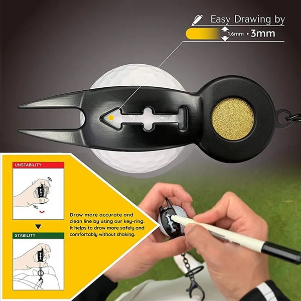 Golf Divot Tool With Arrow Line Stencil