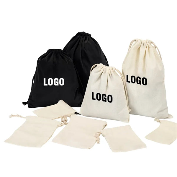 Logo Shopping Bags Cotton Drawstring