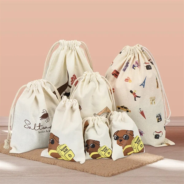 Logo Shopping Bags Cotton Drawstring
