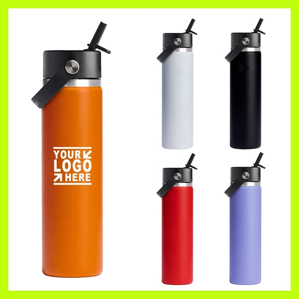 24 OZ Stainless Steel Bottle Wide Mouth Straw Lid