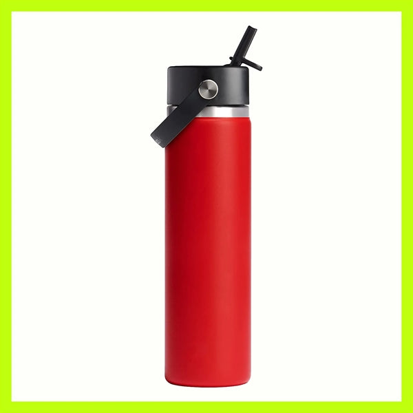 24 OZ Stainless Steel Bottle Wide Mouth Straw Lid