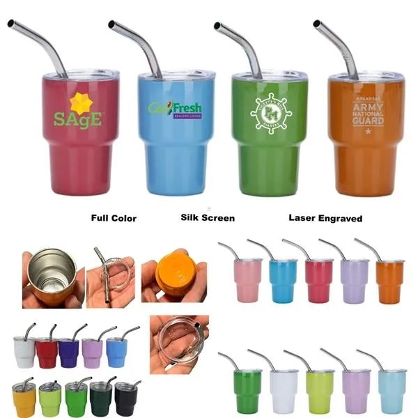 2 oz Mini Tumbler Stainless Wine cup With Straw
