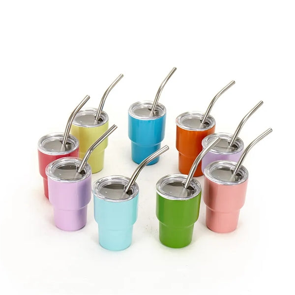 2 oz Mini Tumbler Stainless Wine cup With Straw