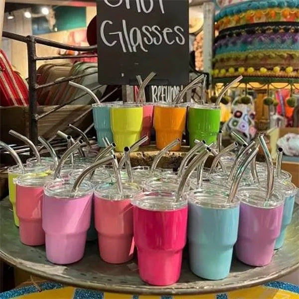 2 oz Mini Tumbler Stainless Wine cup With Straw