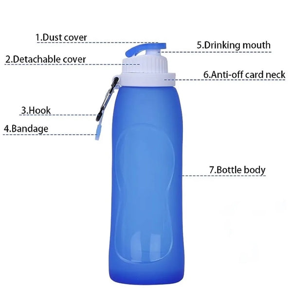 Collapsable Water Bottle with Clip for Backpack