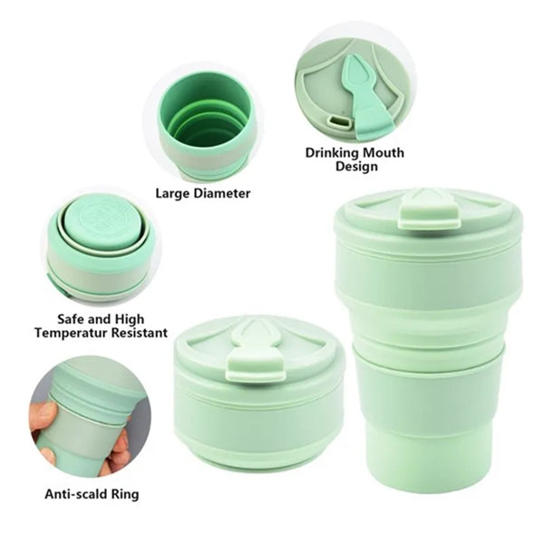12 oz Portable Collapsible Cup Silicone with Leakproof Lid