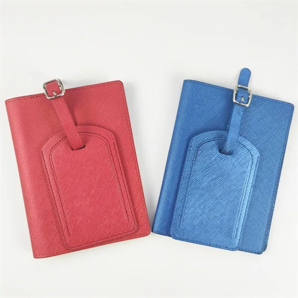 PU Leather Passport Cover Luggage Tag Set Boarding Wallet