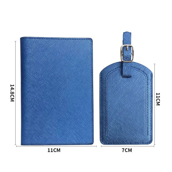 PU Leather Passport Cover Luggage Tag Set Boarding Wallet