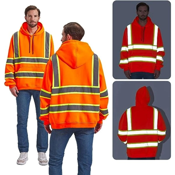Two Tone Hi Viz Class 3 Reflective Tape Safety Hoodie