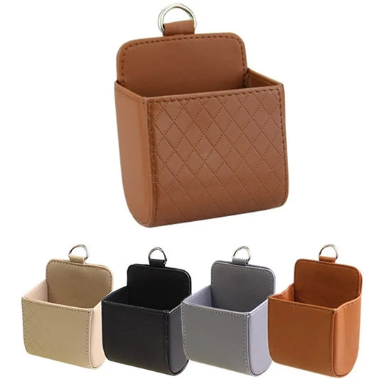 PU Leather Car Air Outlet Hanging Storage Box with Hook