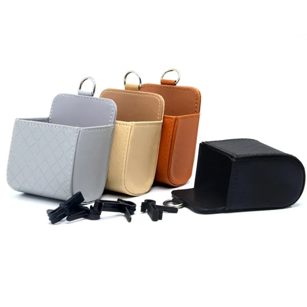 PU Leather Car Air Outlet Hanging Storage Box with Hook