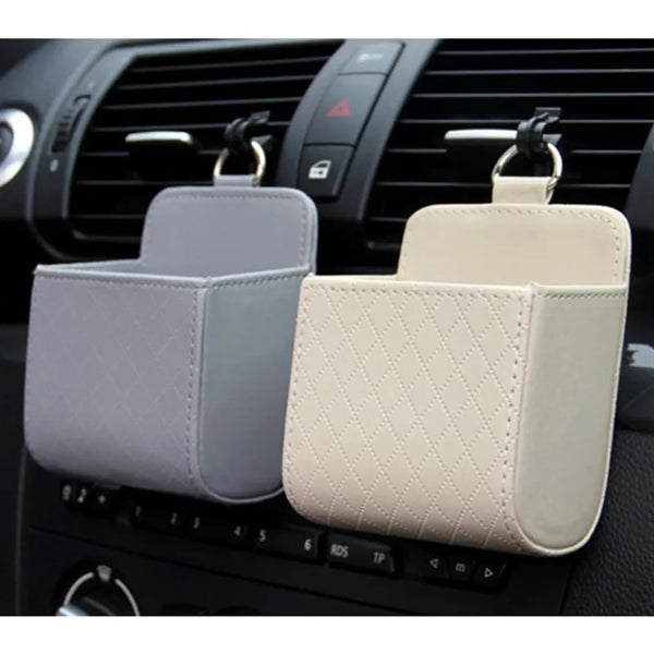 PU Leather Car Air Outlet Hanging Storage Box with Hook