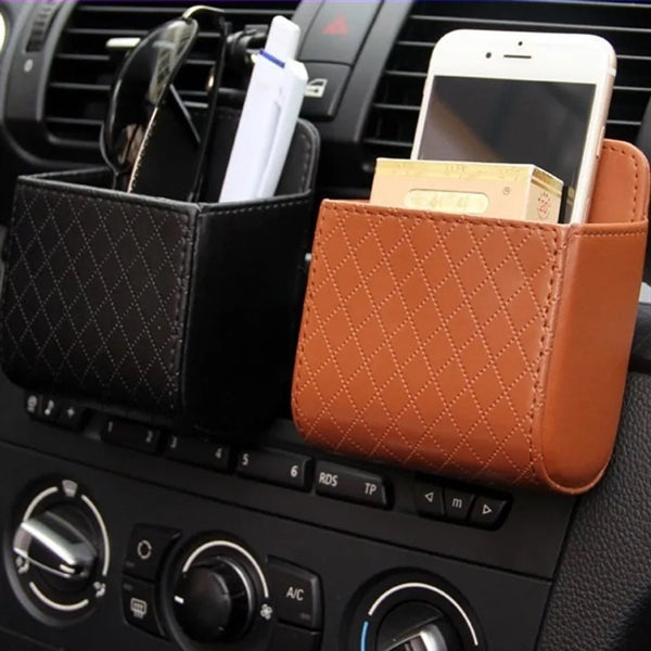 PU Leather Car Air Outlet Hanging Storage Box with Hook