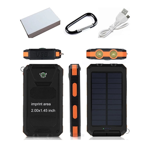 Waterproof Solar Charger w/ 2USB Port & LED Lights & Compass