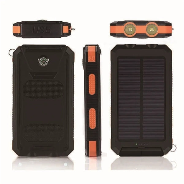 Waterproof Solar Charger w/ 2USB Port & LED Lights & Compass