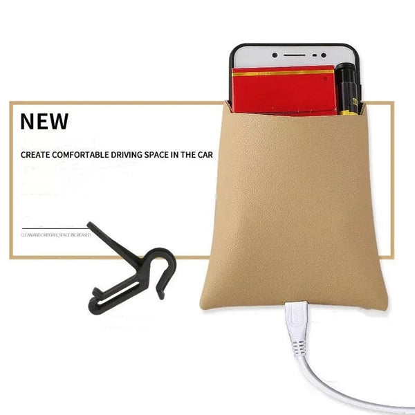 PU Leather Car Air Outlet Hanging Storage Bag Vehicle Pouch