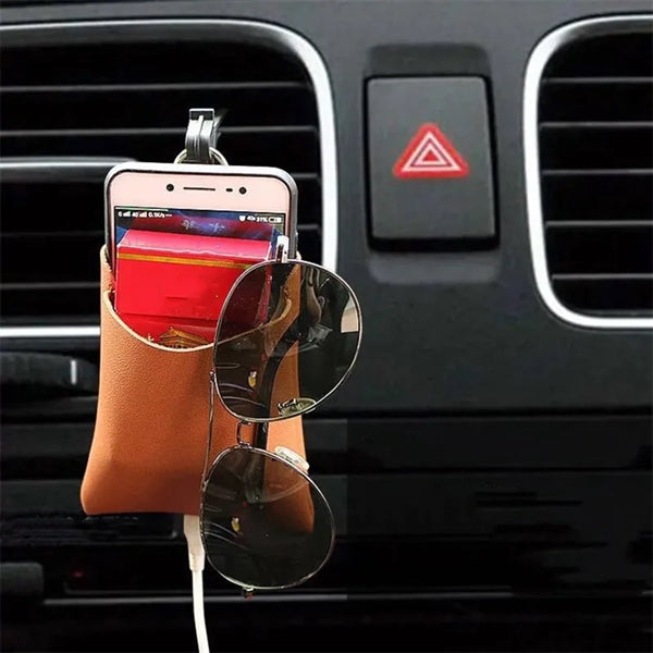 PU Leather Car Air Outlet Hanging Storage Bag Vehicle Pouch