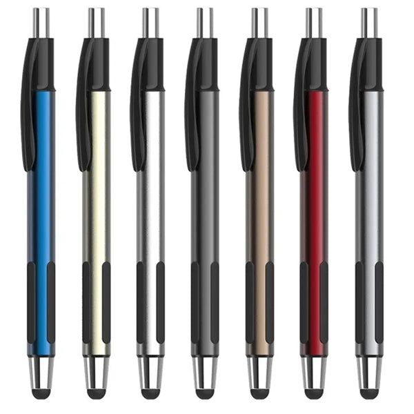 Rubber Grip Metal Retractable Ballpoint Pen With Stylus Tip