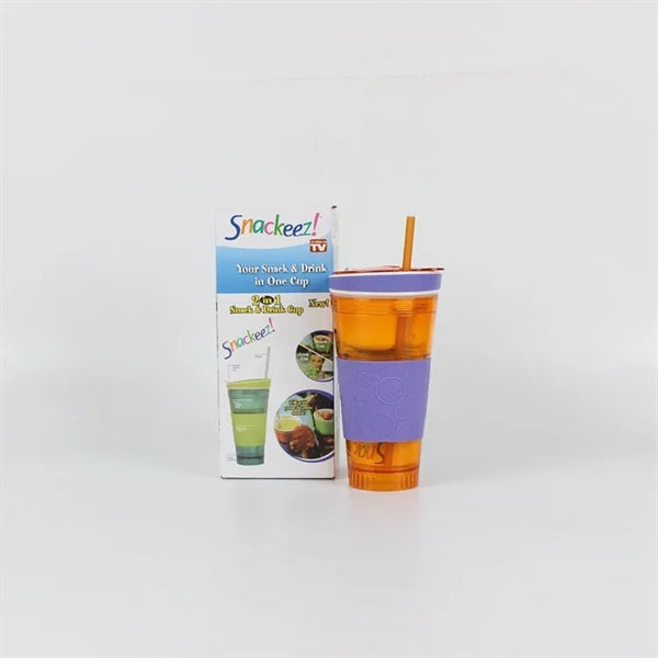 Travel Snack & Drink Cup With Straw