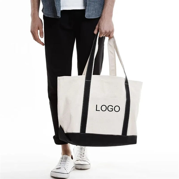 Canvas Tote Bag with an External Pocket