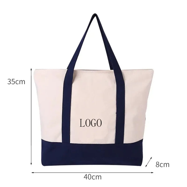 Canvas Tote Bag with an External Pocket