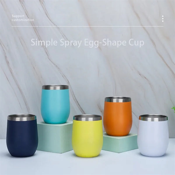 12 OZ Egg Shape Stainless Steel Wine Tumbler With Transpare
