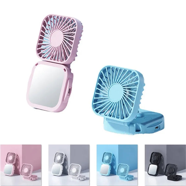 Foldable Portable USB Charging Neck Hanging Fan with Mirror