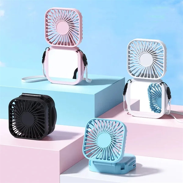Foldable Portable USB Charging Neck Hanging Fan with Mirror