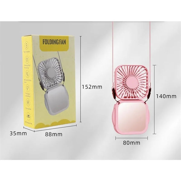 Foldable Portable USB Charging Neck Hanging Fan with Mirror