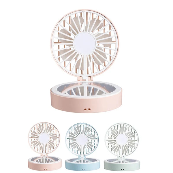 Foldable Versatility Neck Hang USB Charge Fan With Mirror