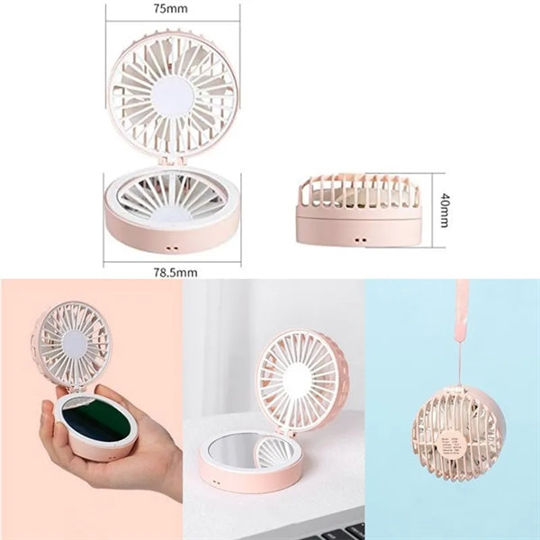 Foldable Versatility Neck Hang USB Charge Fan With Mirror