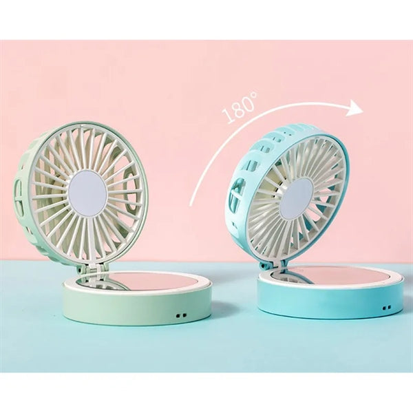 Foldable Versatility Neck Hang USB Charge Fan With Mirror