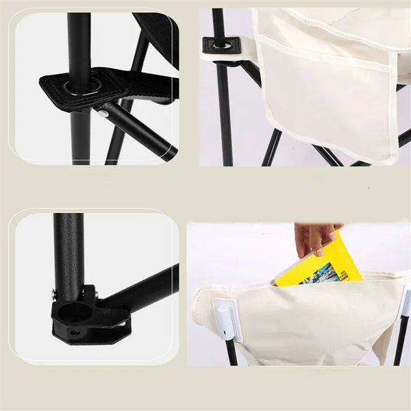 Outdoor Foldable Camping Chair with Side Storage Pouch