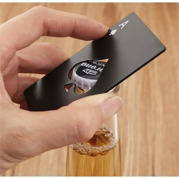 Stainless Steel Flat Poker Bottle and Spade Beer Opener
