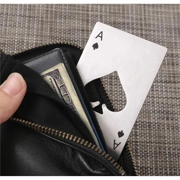 Stainless Steel Flat Poker Bottle and Spade Beer Opener