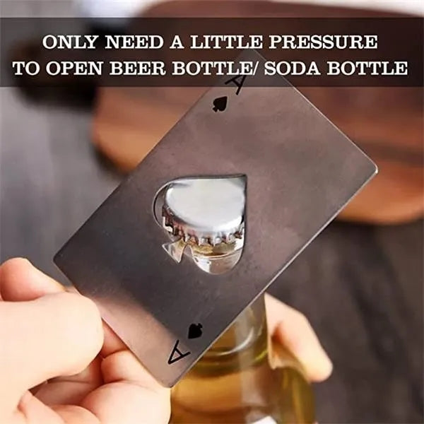 Stainless Steel Flat Poker Bottle and Spade Beer Opener