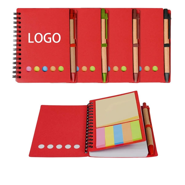 Recycled Sticky Notes Coil Notebook With Pen