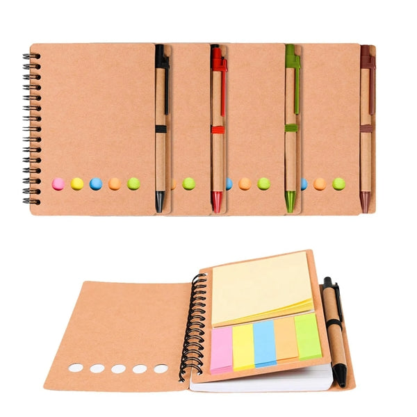 Recycled Sticky Notes Coil Notebook With Pen