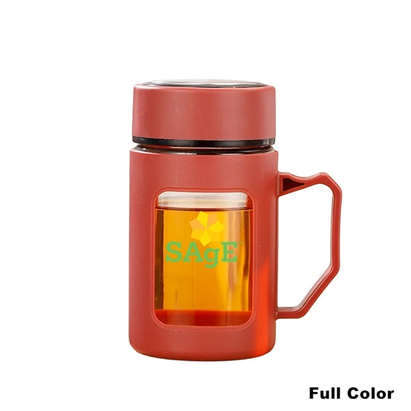17 oz Double Wall Glass Tea Water Cup Tumbler with Strainer