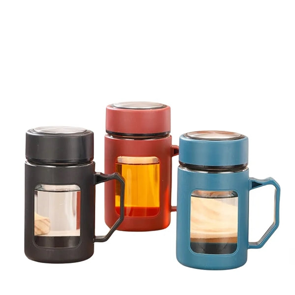 17 oz Double Wall Glass Tea Water Cup Tumbler with Strainer