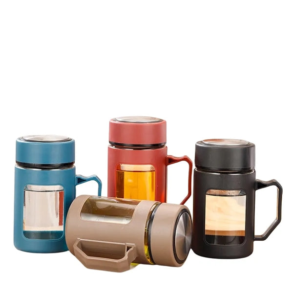 17 oz Double Wall Glass Tea Water Cup Tumbler with Strainer
