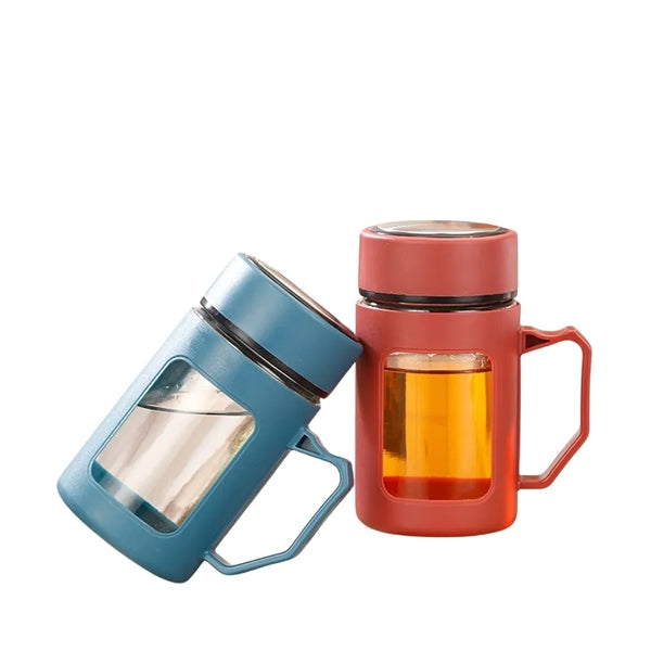 17 oz Double Wall Glass Tea Water Cup Tumbler with Strainer