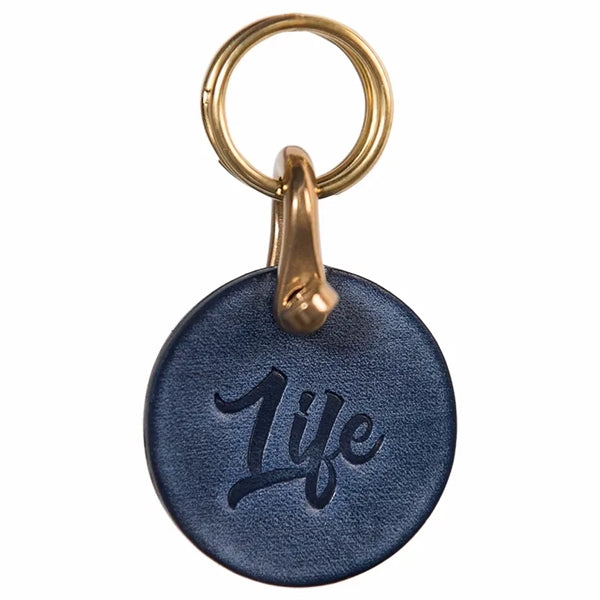 Round Leather Pendant Keychain Solid Brass Horseshoe Clasp