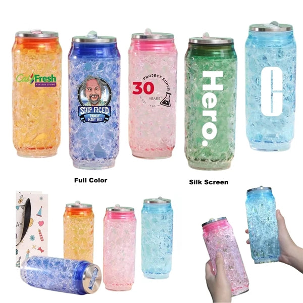 15 oz Double Wall Plastic Ice Cans Straw Cup Water Bottles