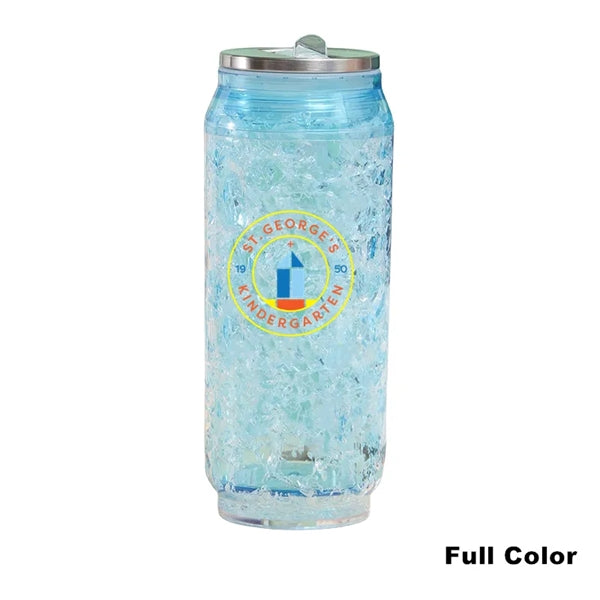 15 oz Double Wall Plastic Ice Cans Straw Cup Water Bottles