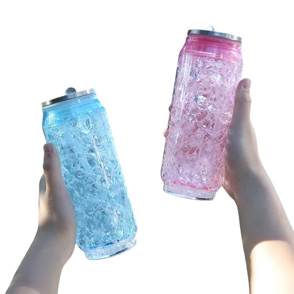 15 oz Double Wall Plastic Ice Cans Straw Cup Water Bottles