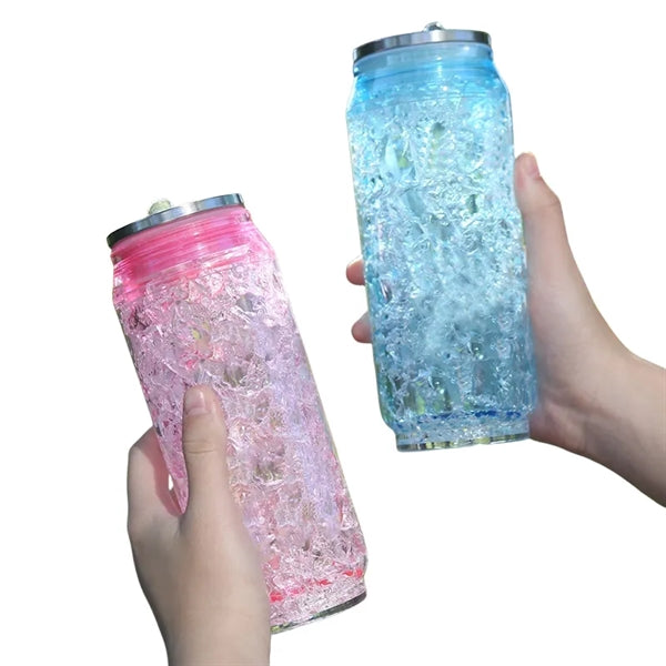 15 oz Double Wall Plastic Ice Cans Straw Cup Water Bottles