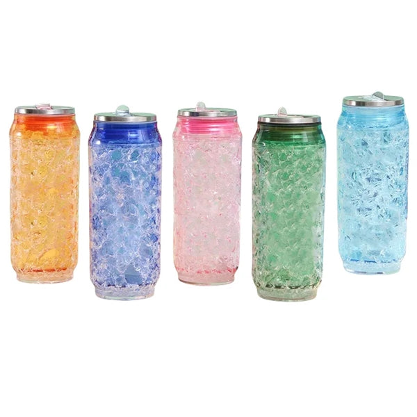 15 oz Double Wall Plastic Ice Cans Straw Cup Water Bottles